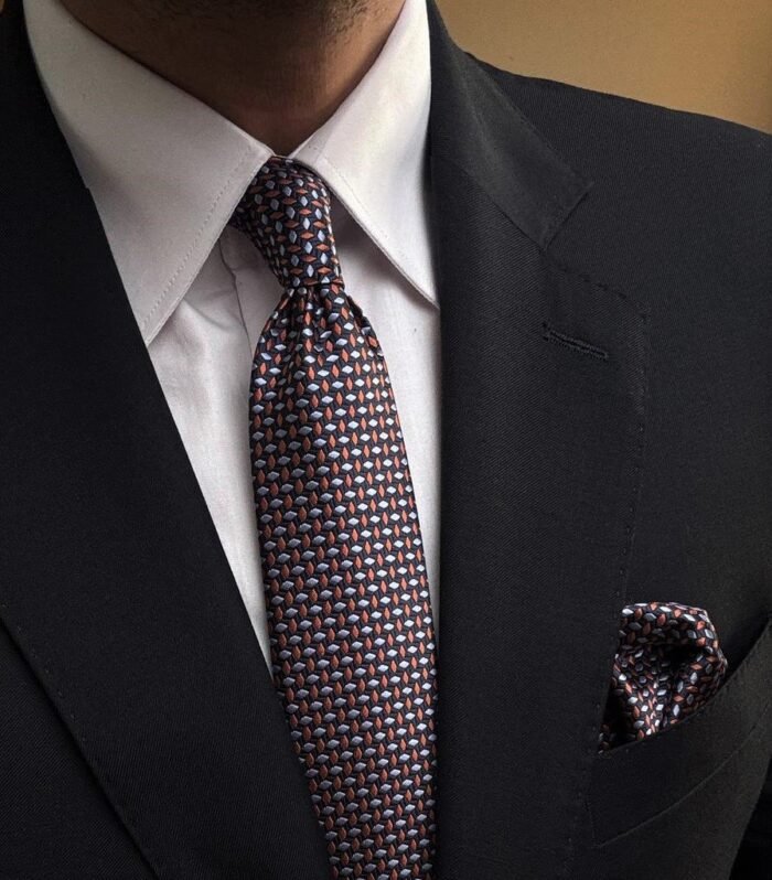 Orange & Blue Tie - 7 cm - With Pocket Square