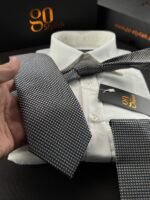 Gray Shades Tie - 8 cm - With Pocket Square - Image 2