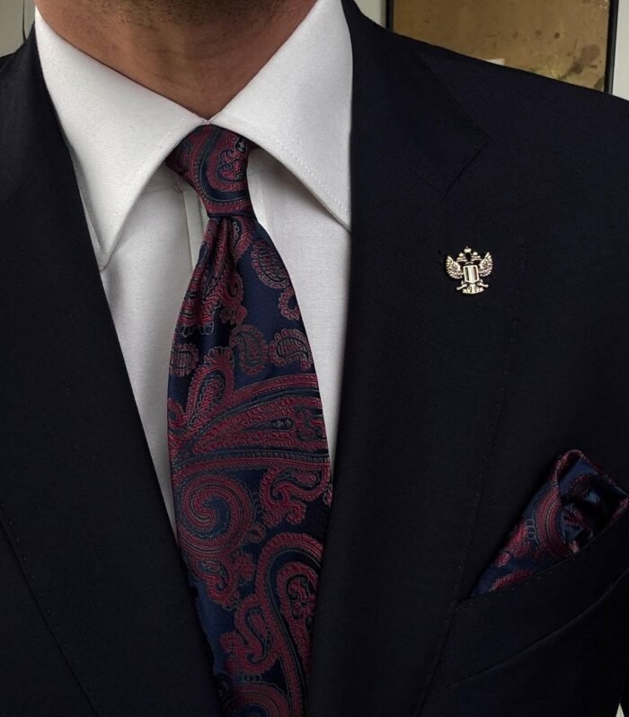 Vintage Blue & Red Tie - 8 cm - With Pocket Square