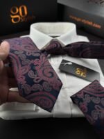 Vintage Blue & Red Tie - 8 cm - With Pocket Square - Image 2