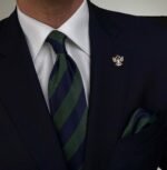 Blue & Green Striped Tie - 8 cm - With Pocket Square