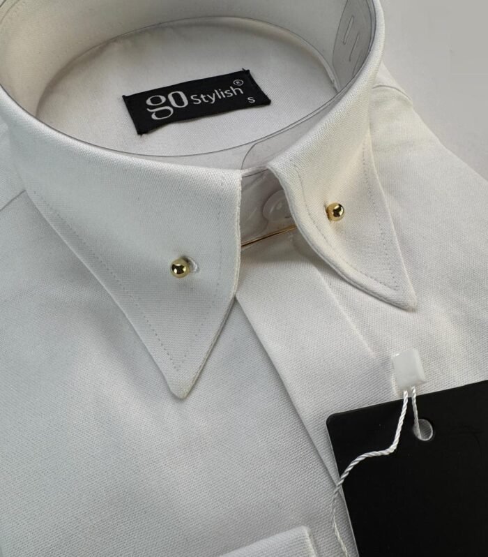 White Oxford Shirt With Collar Pin
