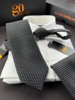 Black & White Tie - 8 cm - With Pocket Square - Image 3