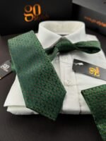 Green Shapes Tie - 8 cm - With Pocket Square - Image 3