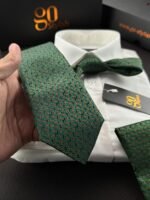 Green Shapes Tie - 8 cm - With Pocket Square - Image 2