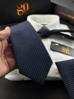 Blue With Yellow Dots Tie - 8 cm - With Pocket Square - Image 2