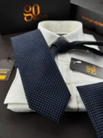 Blue With Yellow Dots Tie - 8 cm - With Pocket Square - Image 3