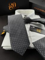 Gray with White Dots Tie - 8 cm - With Pocket Square - Image 2