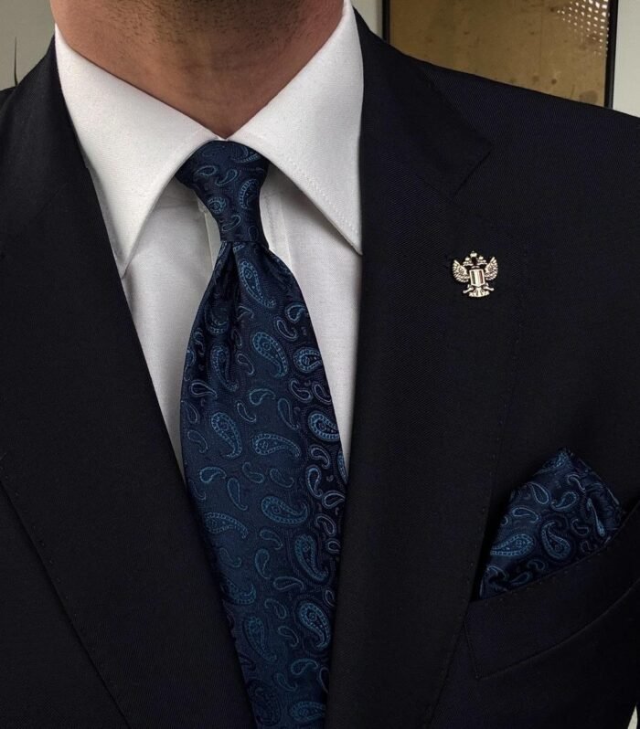 Vintage Blue Tie - 8 cm - With Pocket Square
