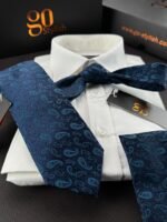 Vintage Blue Tie - 8 cm - With Pocket Square - Image 3