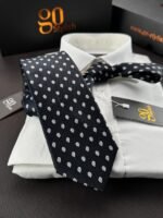 Black Blue Shapes Tie - 8 cm - Image 2