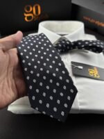 Black Blue Shapes Tie - 8 cm - Image 3