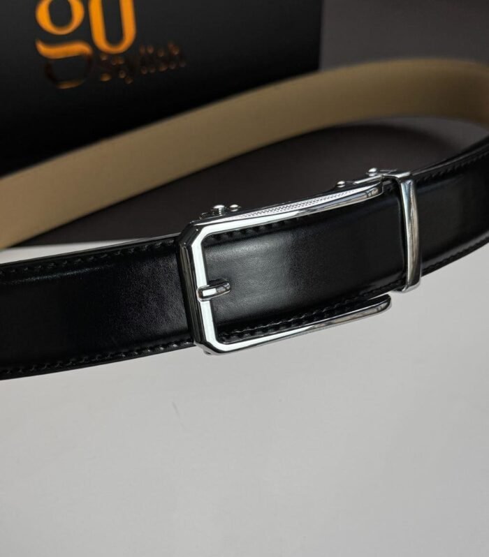 Black ''Track'' Leather Belt - Silver Buckle