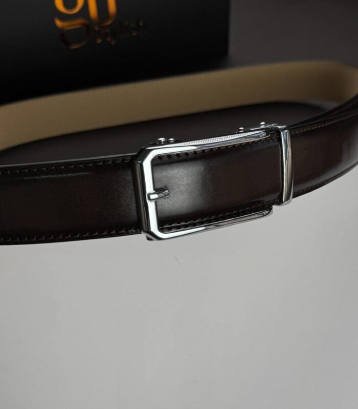 Brown ''Track'' Leather Belt - Silver Buckle