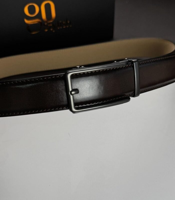 Brown ''Track'' Leather Belt - Black Gun Buckle