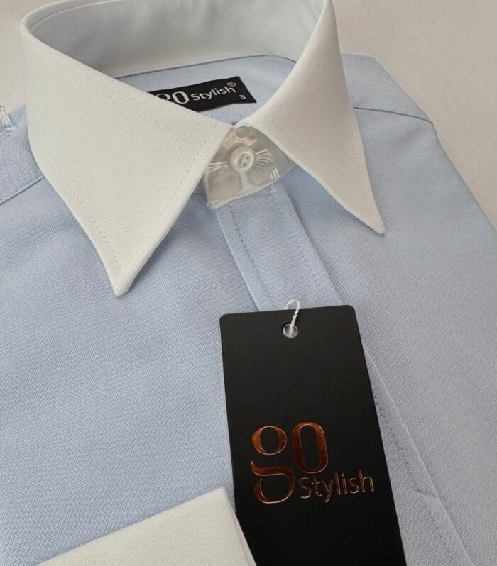 White Blue Oxford Business Shirt With MDC ''French Cuffs''