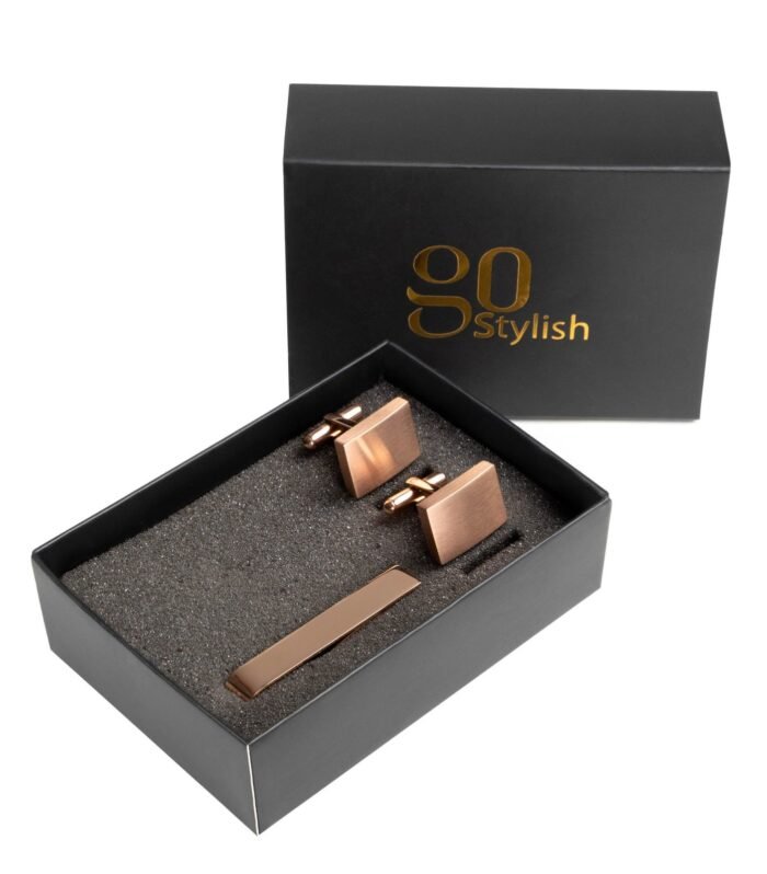 Tie Bar + Cufflinks – Rose Gold