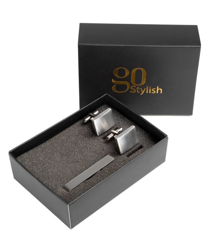 Tie Bar + Cufflinks – Silver