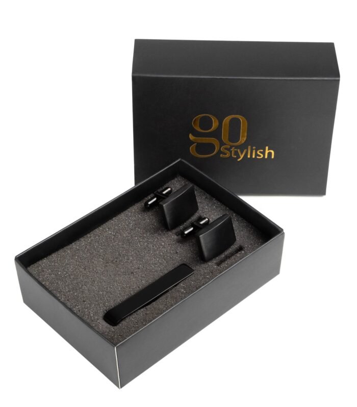 Tie Bar + Cufflinks – Black