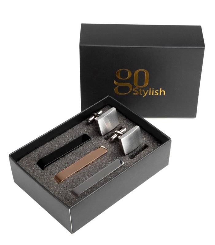 Tie Bar Set + Cufflinks Silver