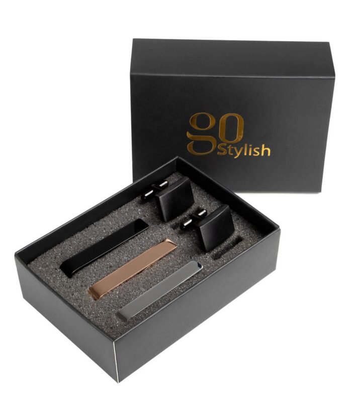Tie Bar Set + Cufflinks Black