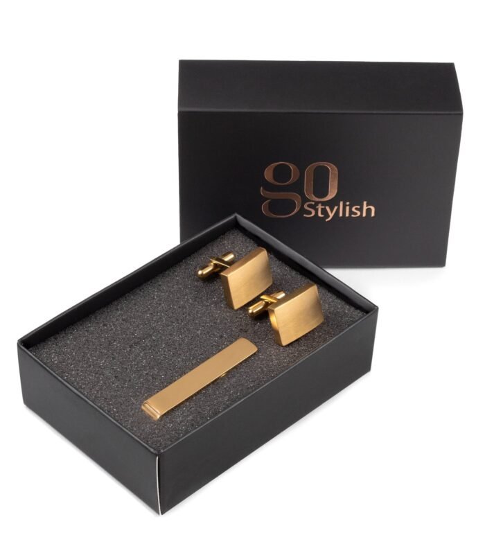 Tie Bar + Cufflinks - Gold