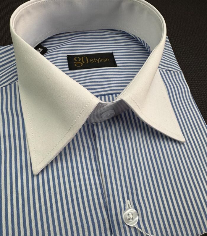 White Blue Striped Business Shirt With MDC