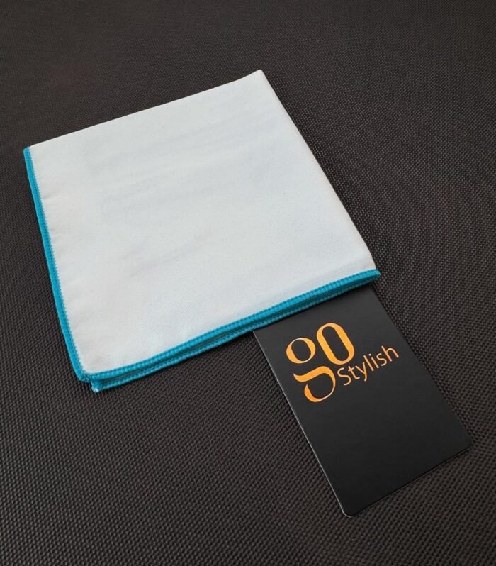 Pocket Square - White with Light Blue Line