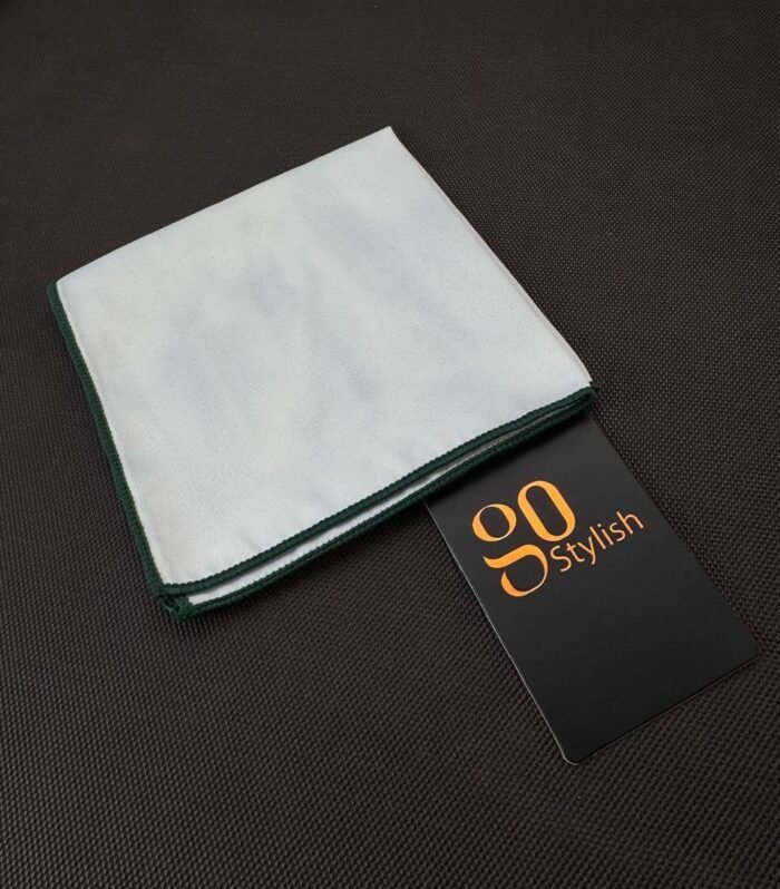 Pocket Square - White with Green Line