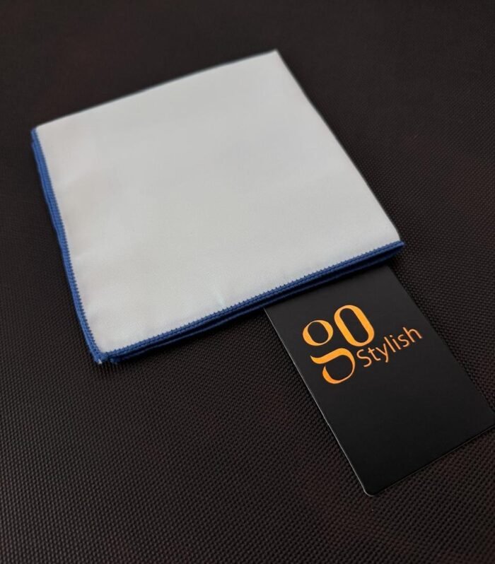 Pocket Square - White with Blue Line