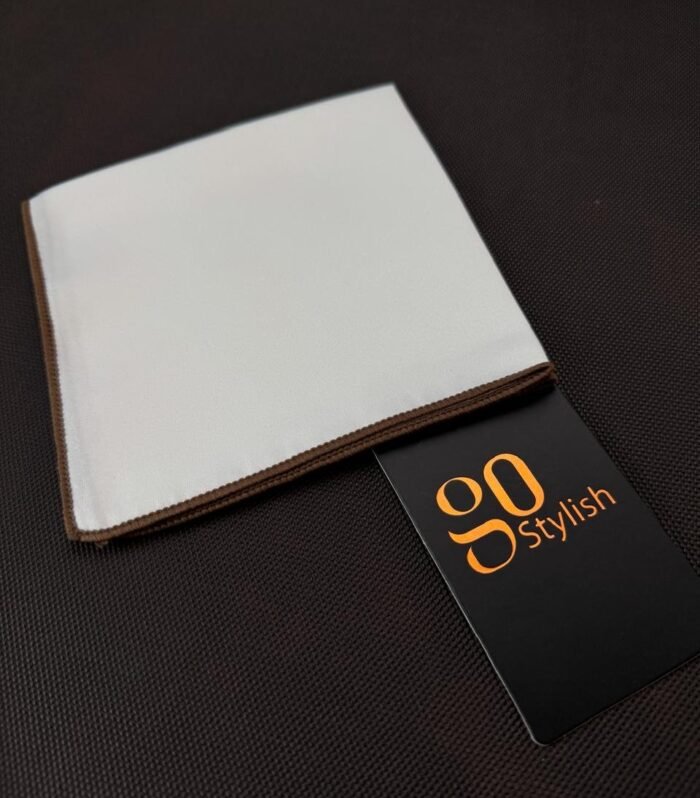 Pocket Square - White with Brown Line