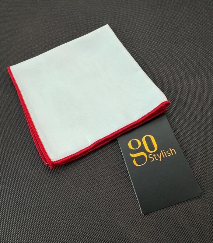 Pocket Square - White with Dark Red Line