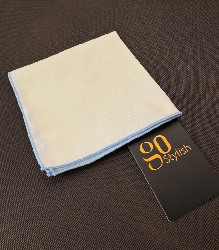 Pocket Square - White with Sky Blue Line