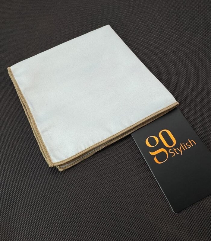 Pocket Square - White with Beige Line