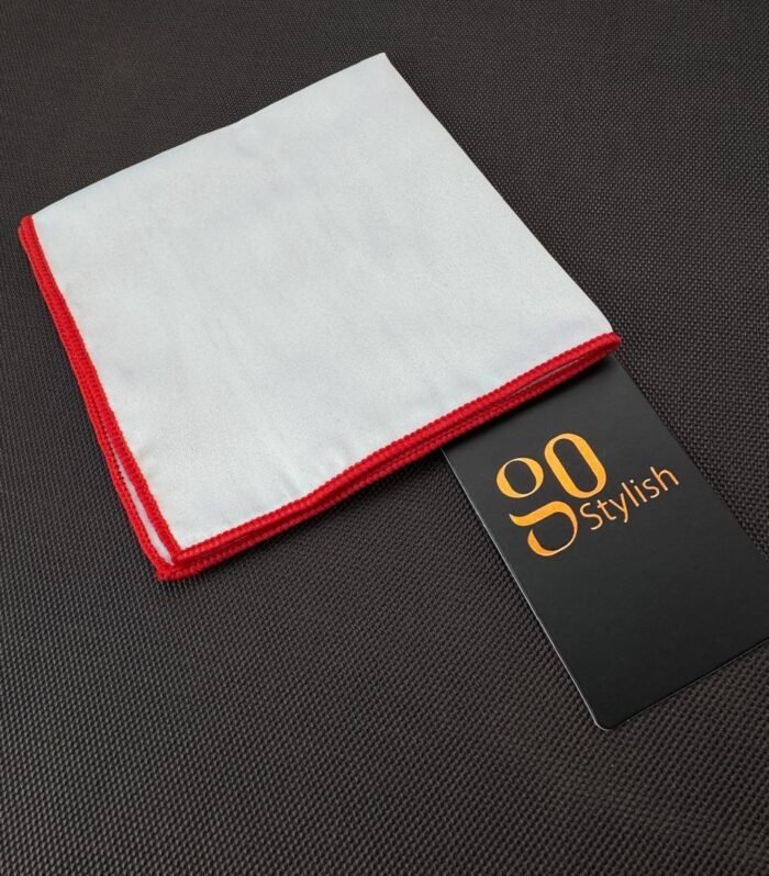 Pocket Square - White with Red Line