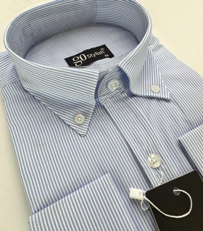 White & Blue Striped Shirt With MDC ''French Cuffs''