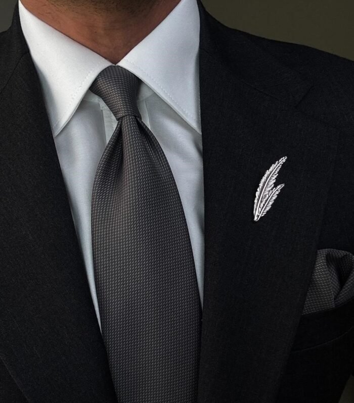 Elegant Gray Tie - 8 cm - With Pocket Square