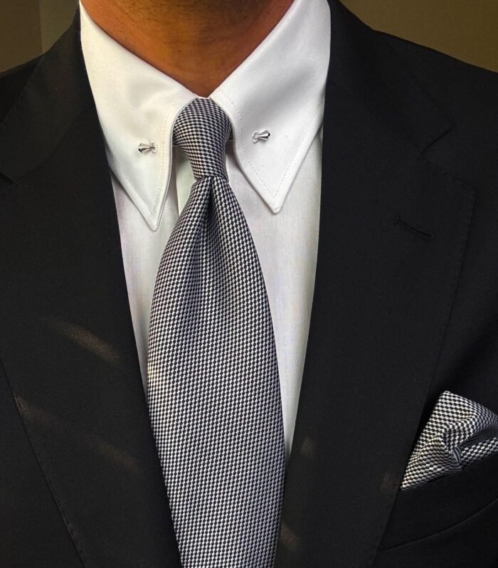 Gray x Black Tie - 8 cm - With Pocket Square