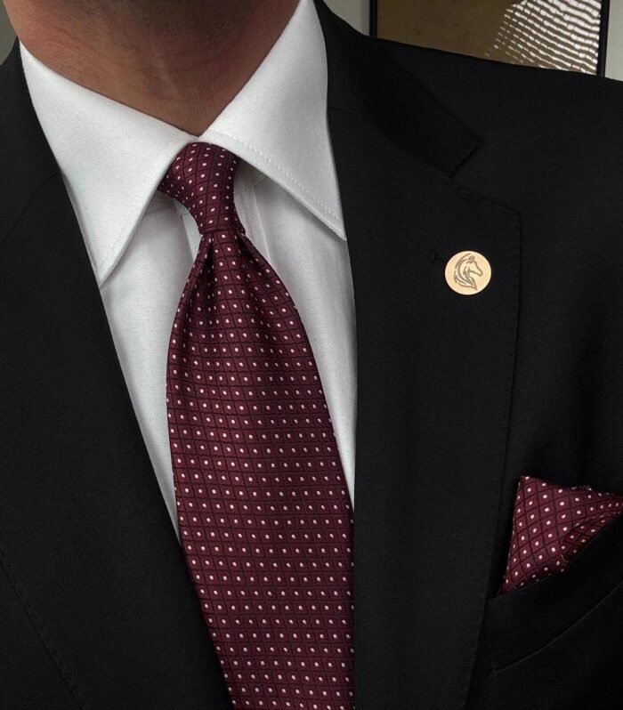 Burgundy with White Dots Tie - 8 cm - With Pocket Square