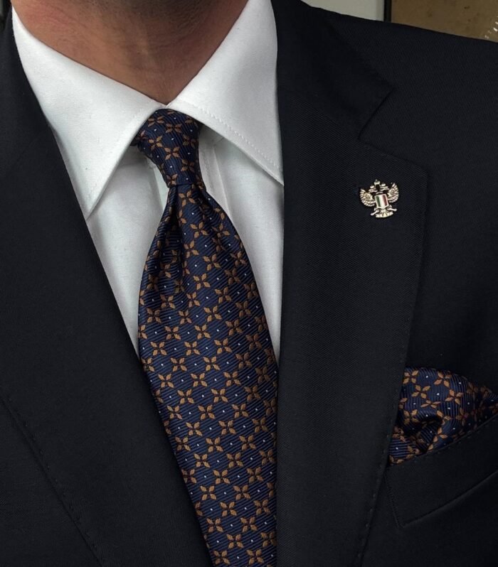 Elegant Blue & Brown Tie - 8 cm - With Pocket Square (Copy)