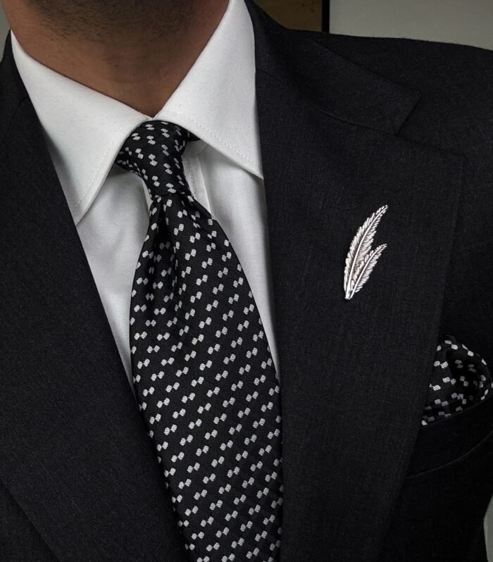 Black & White Patterned Tie - 8 cm - With Pocket Square