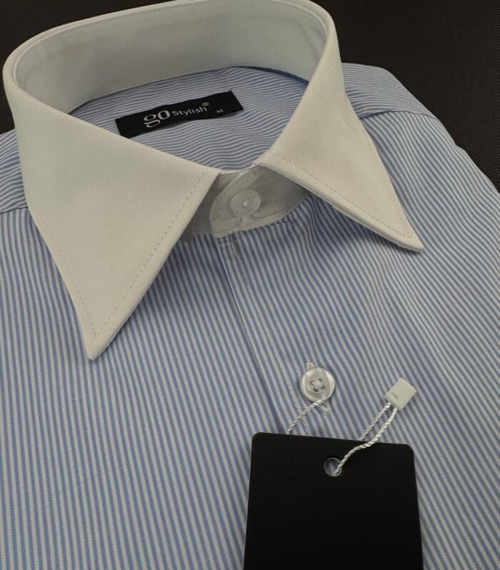 White Blue Striped Business Shirt With MDC ”French Cuffs”