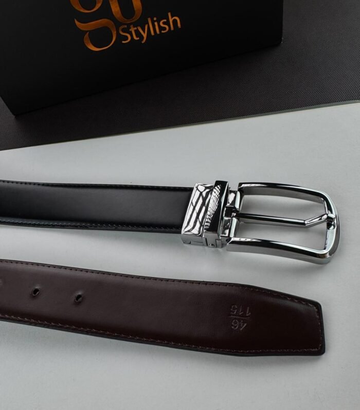 Double Face Leather Belt Black & Brown - Silver Buckle