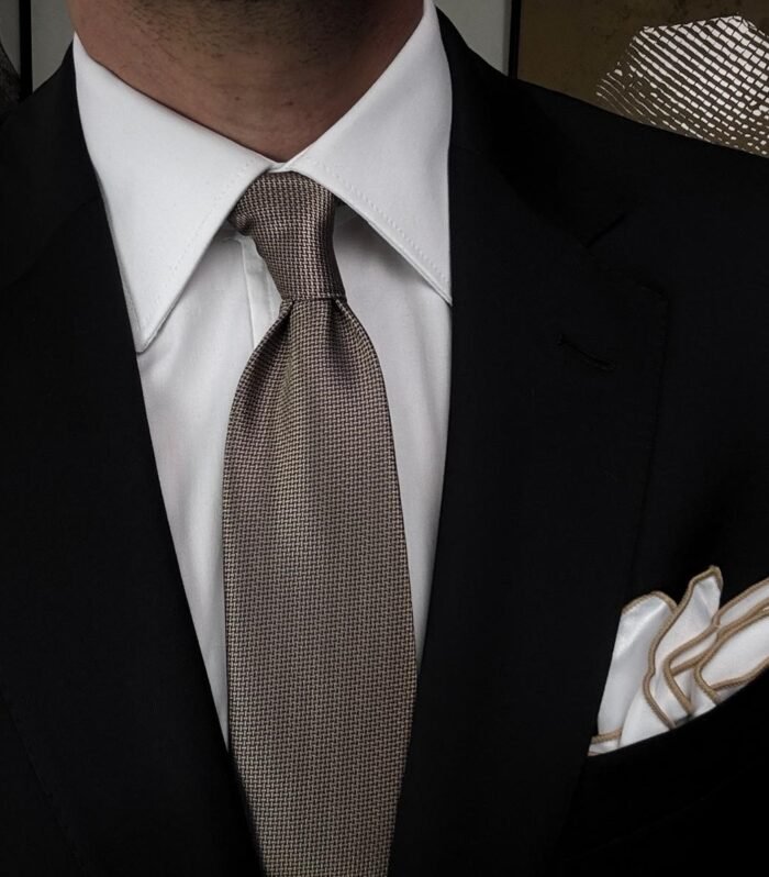 Beige Effect Tie - 7 cm - With Pocket Square