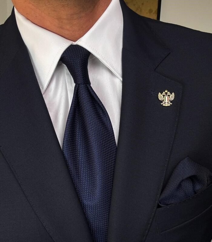 Blue Signature Tie - 8 cm - With Pocket Square