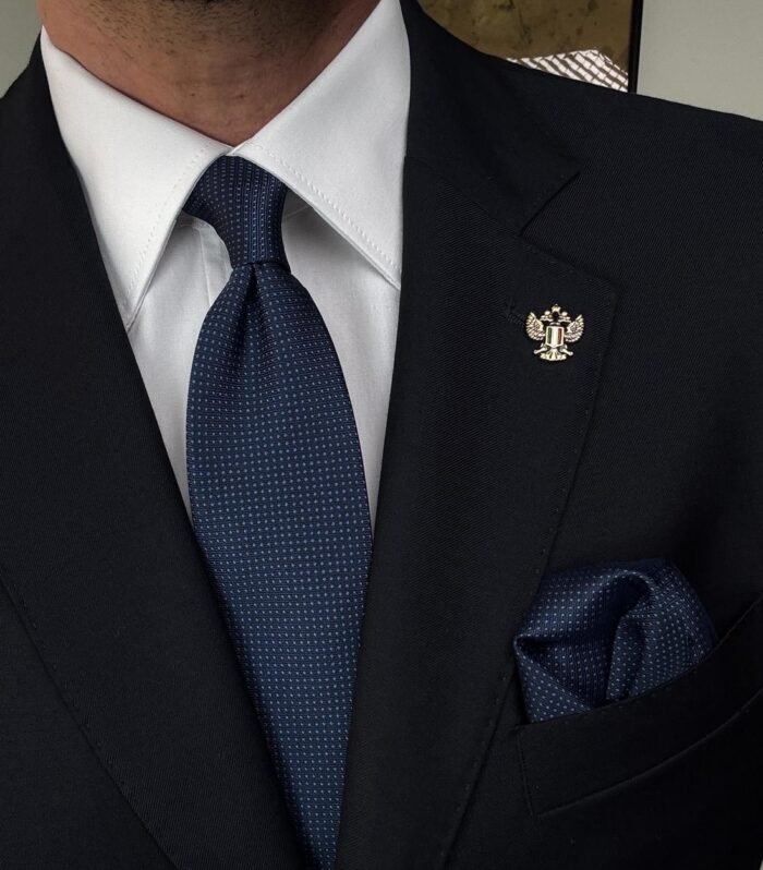 Blue Dots Tie - 7.5 cm - With Pocket Square