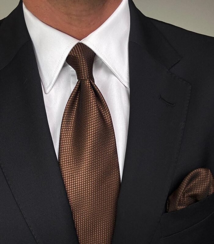 Light Brown Signature Tie - 8 cm - With Pocket Square