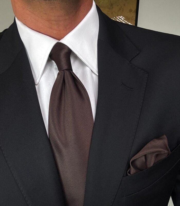 Brown Tie - 8 cm - With Pocket Square