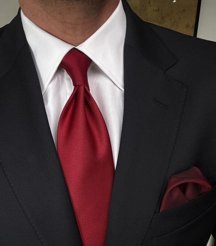 Elegant Red Tie - 8 cm - With Pocket Square