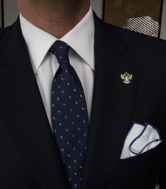 Blue with Gray Dots Tie - 7.5 cm - With Pocket Square